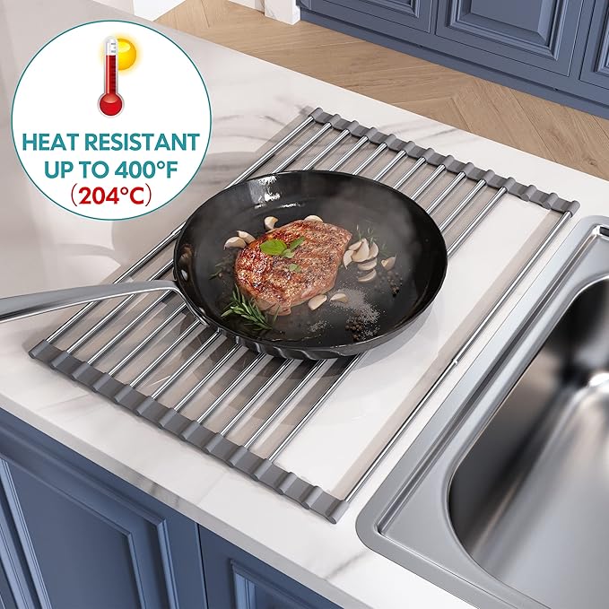 JASIWAY Roll Up Dish Drying Rack, Expandable Stainless Steel Portable Drainer - Image 5