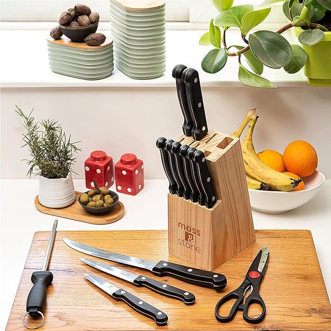 Moss & Stone 14 Pcs Knife Block Set Stainless Steel, Premium Forged Kitchen - Image 8