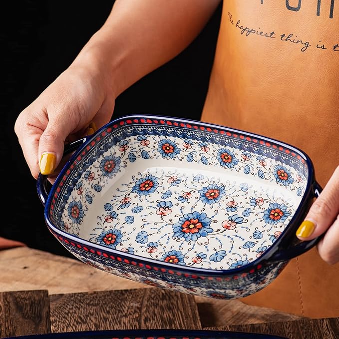Baking Dish Ceramic Baking Pan Blue Casserole Dish Rectangular Baking Set 2pcs - Image 6