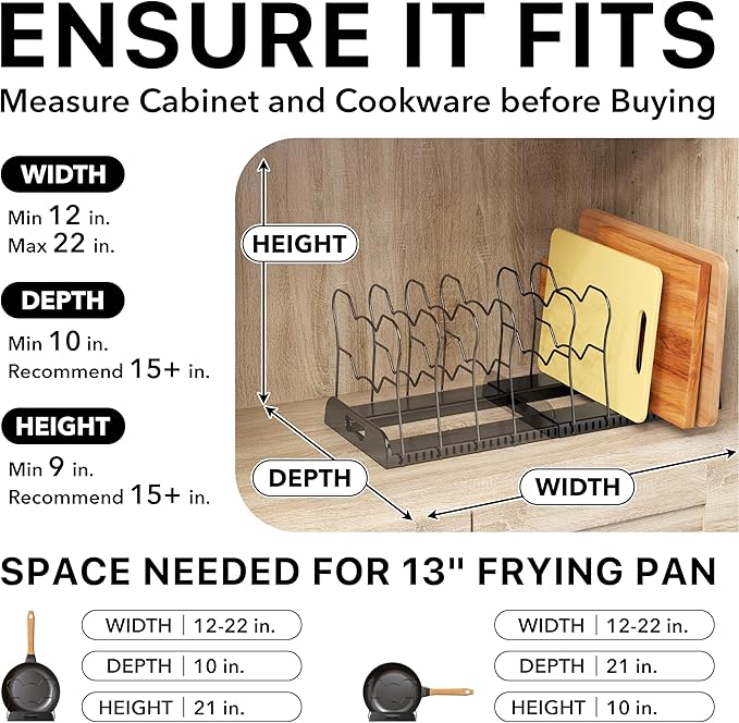 Simple Houseware Expandable Pan Organizer Rack, 10 Adjustable Compartments - Image 3