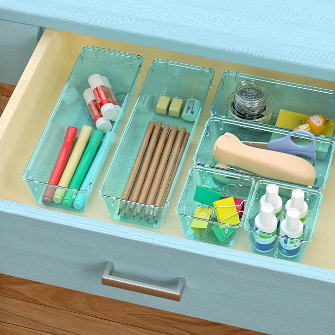 WOWBOX 12 Pack Clear Drawer Organizer Set, Acrylic Drawer Storage Trays - Image 6