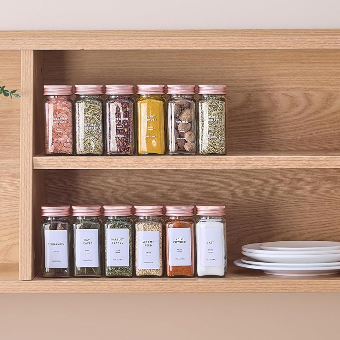 24 Pcs Glass Spice Jars with Labels and Pink Metal Caps, 4oz Empty Spice - Image 6