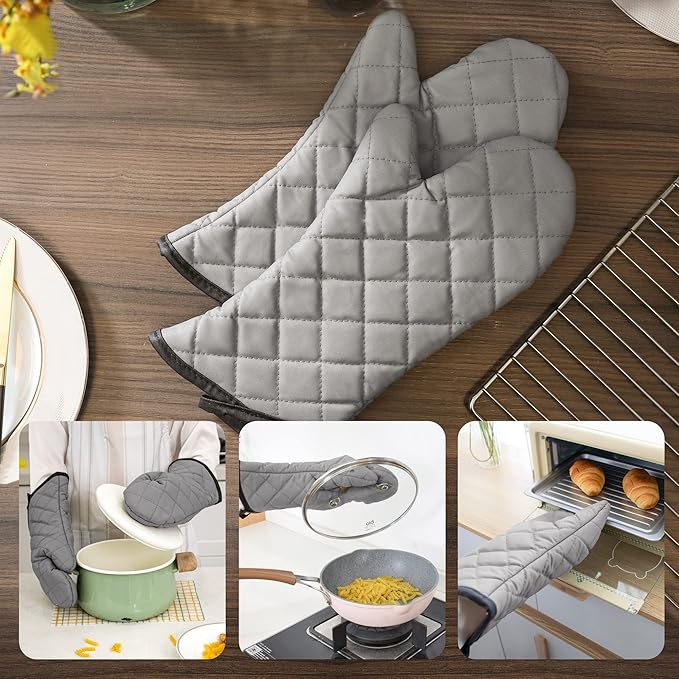 ARCLIBER Oven Mitts 2 Pairs of Quilted Terry Cloth Cotton Lining, Extra Long - Image 6