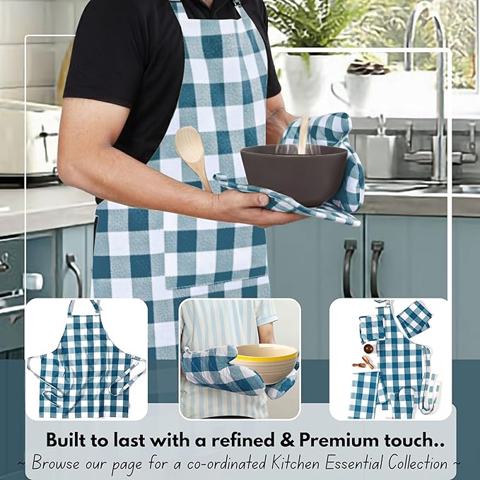 Native Fab Buffalo Plaid Check Oven Mitts and Pot Holders Set of 4, 100% Cotton - Image 3