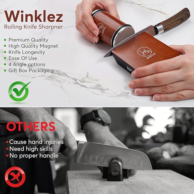 Rolling Knife Sharpener with Diamond and Ceramic Discs, Adjustable Kitchen - Image 6