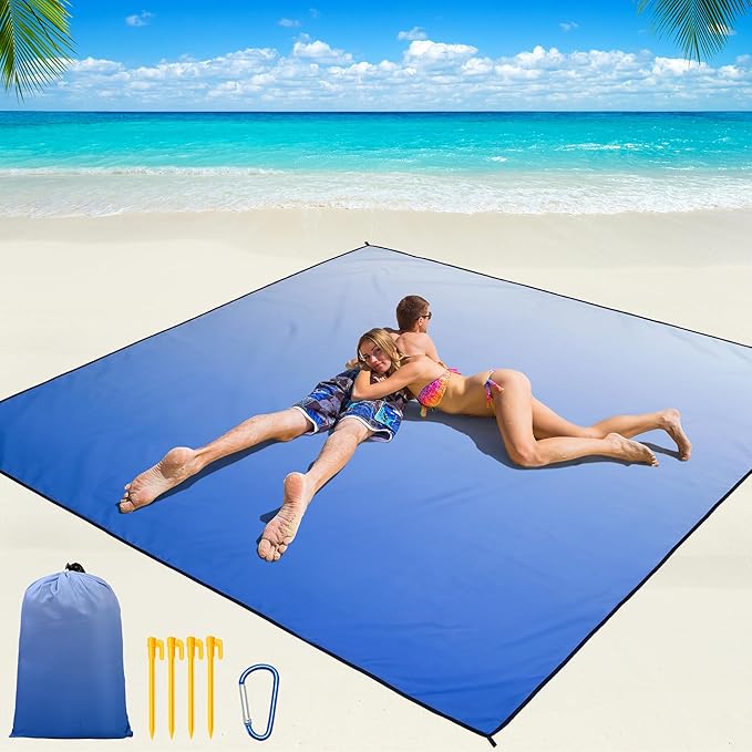 WIWIGO Beach Blanket Waterproof Sandproof Beach Mat 79" X 83"/10'x9'for 2-8 by WIWIGO