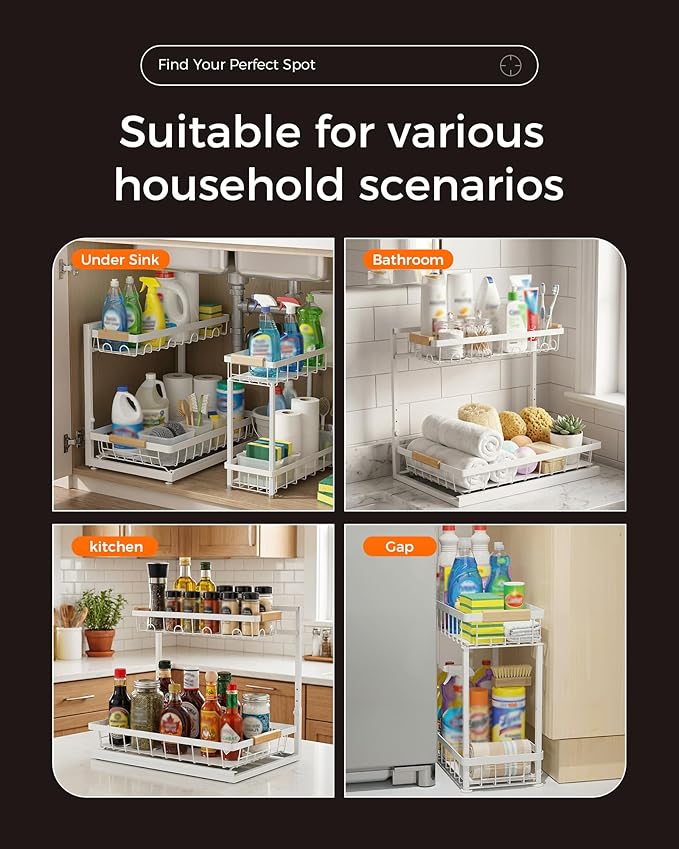 Sevenblue 3 Pack Under Sink Organizer, Height Adjustable Storage Shelves - Image 8