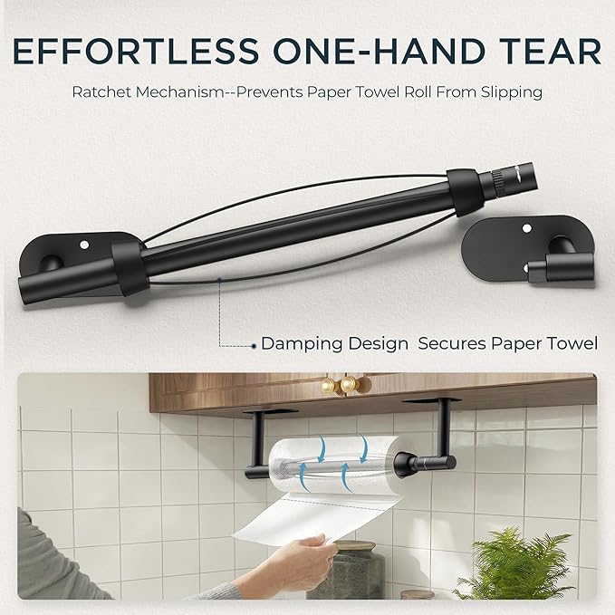 FORIOUS Paper Towel Holder Under Cabinet, One Hand Operable - Image 2