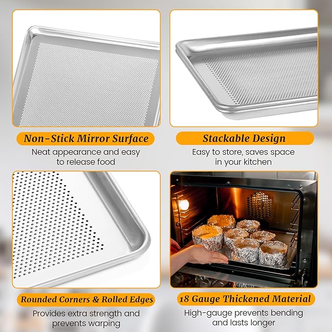 6 Pack Half Size Aluminum Perforated Baking Sheet Pan, Restaurant & Kitchen - Image 3