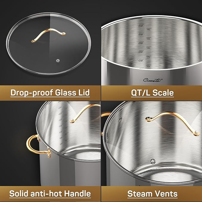 Ciwete Stock Pot 20 Quart, 3 Ply Stainless Steel Stock Pot - Image 8