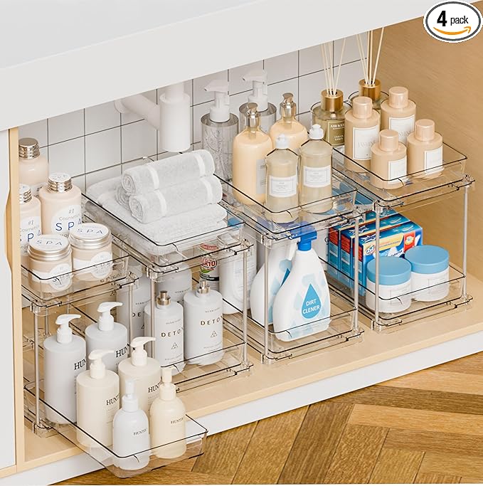 Yieach 4 Pack Under Sink Organizers and Storage, Two Tier Pull Out Cabinet by Yieach