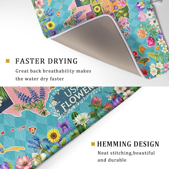 Flower Map Dish Drying Mat Colorful Floral Microfiber Large Dish Drying Pad - Image 3