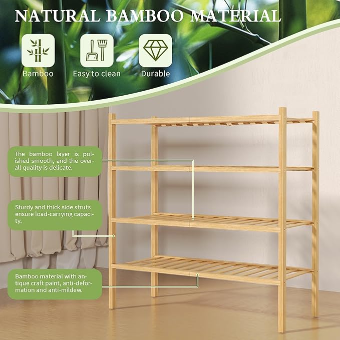 ROMGUAR CRAFT 4 Tier Bamboo Shoe Rack - Image 6