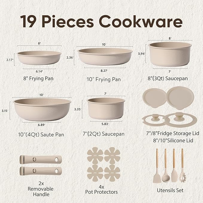 CAROTE 19pcs Pots and Pans Set Non Stick, Nonstick Cookware Set Detachable - Image 2