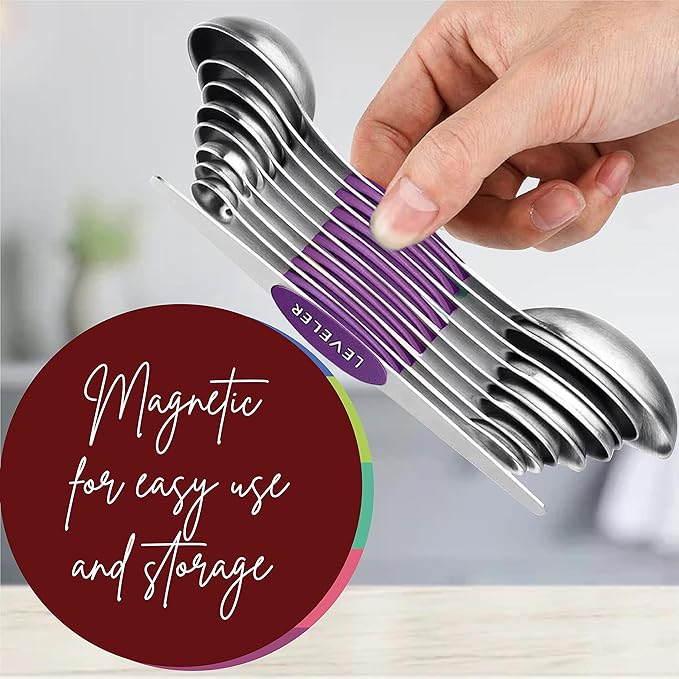 Magnetic Measuring Spoons Set of 9 Stainless Steel Dual-Sided Stackable - Image 4