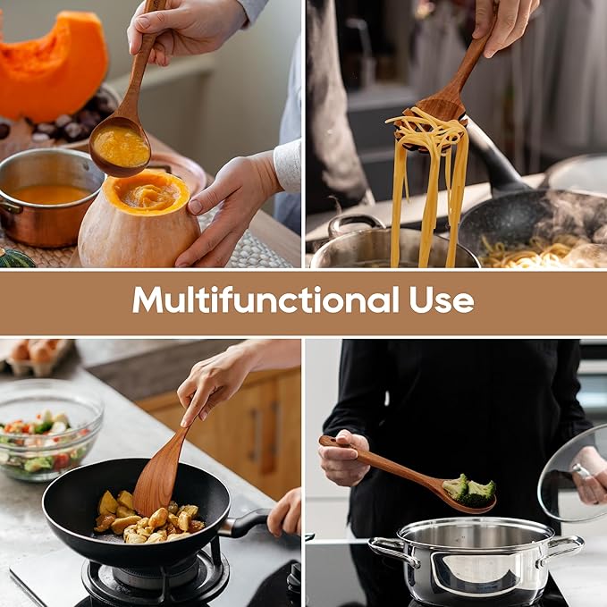 Teak Wooden Cooking Utensils Set, 10 Piece Premium Kitchen Cookware, - Image 8