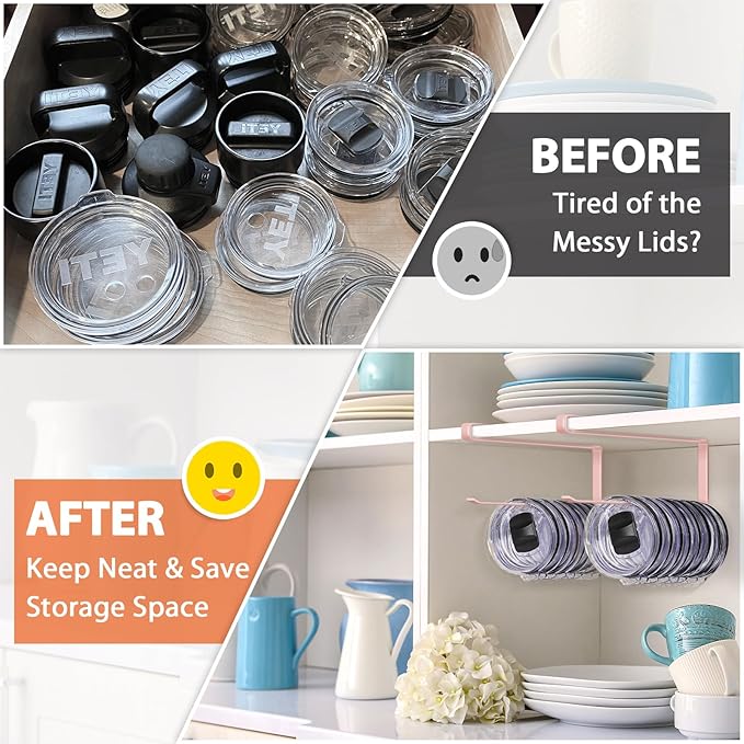 2 Pack Tumbler Lid Organizer, Horizontal Tumbler Lid Storage Hook to Hold Up 20 - Image 5