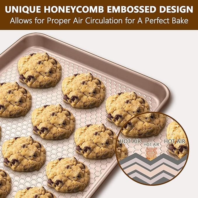 Wildone Baking Sheet Pan Set, Honeycomb Embossed Nonstick Baking Sheet 15x10 In - Image 4