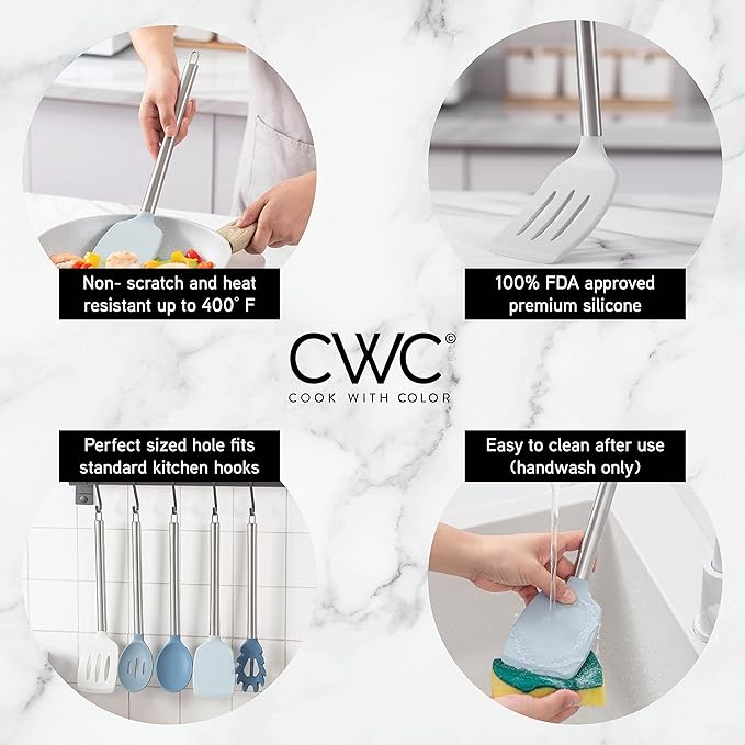 COOK WITH COLOR Silicone Cooking Utensils, Kitchen Utensil Set, Cooking Utensils - Image 3