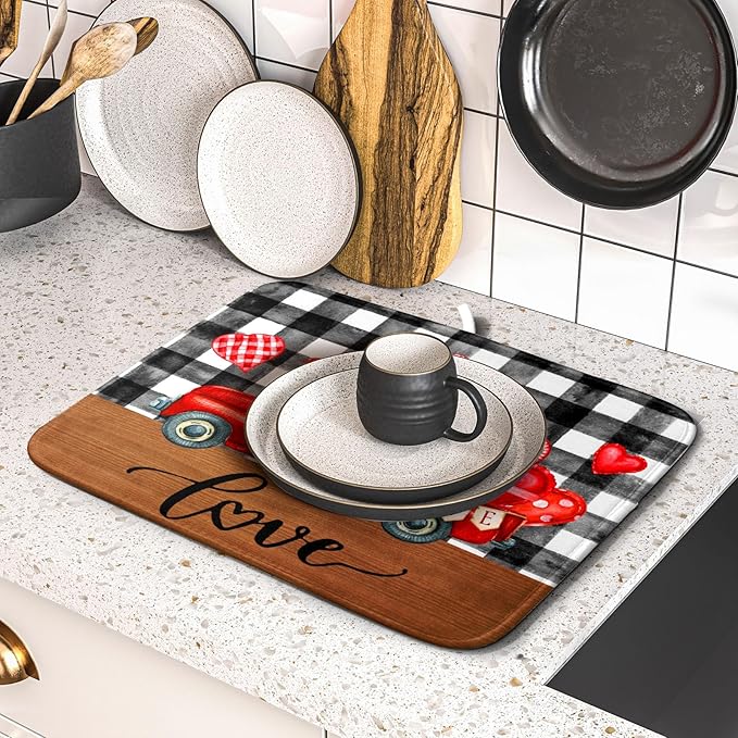 Valentine's Day Red Heart Truck Dish Drying Mat - Image 5