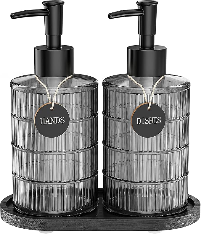 MASADI Soap Dispenser Set with Bamboo Tray, Dish and Hand Soap Lotion Dispenser by masadi