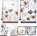 Teenyyou 6 Pcs Spring Brown Poppy Floral Kitchen Towels Oven Mitts and Pot by Teenyyou