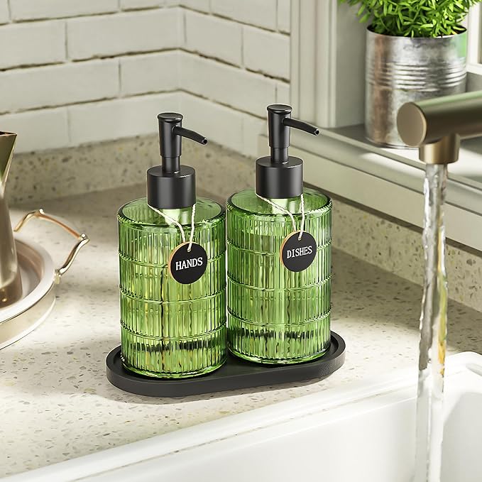 MASADI Soap Dispenser Set with Bamboo Tray, Dish and Hand Soap Lotion Dispenser - Image 5