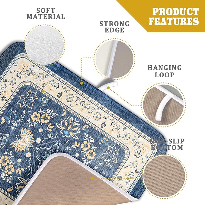 Blue Boho Dish Drying Mat for Kitchen Counter 16x18 Inch Fast Dry Drying Pad - Image 4