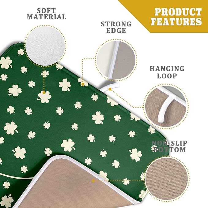 Giwawa St Patricks Day Dish Drying Mat Green Lucky Clovers Dish Drainer Mats - Image 4