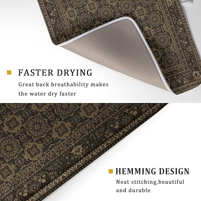 Brown Antique Tabriz Rug Dish Drying Mat - Image 3
