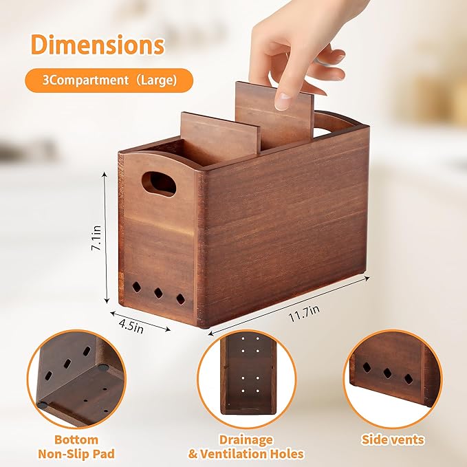Natural Acacia Wood Utensil Holder - Image 4