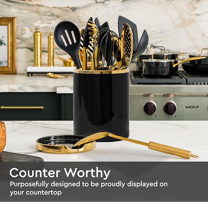 STYLED SETTINGS Black and Gold Utensil Holder - Image 3