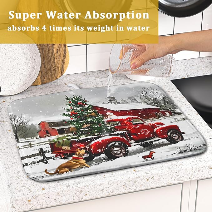 Christmas Red Truck Dish Drying Mat - Image 7