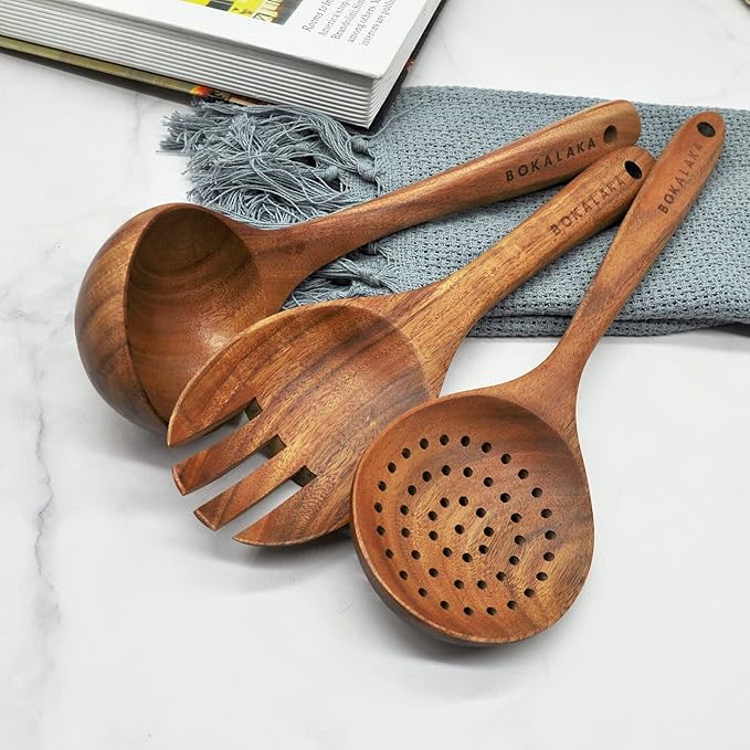 GreyWooden Kitchen Utensil Set, 100% Natural Teak Wooden Spatula - Image 4