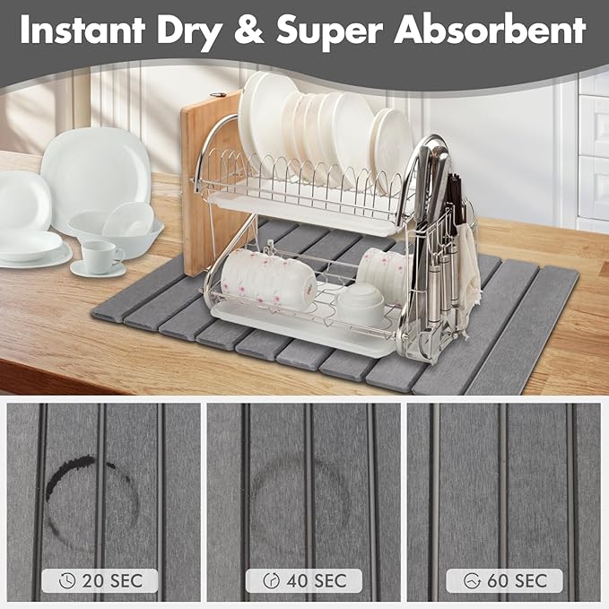 Large Stone Dish Drying Mat for Kitchen Counter, Eco-friendly, Instant Drying - Image 5