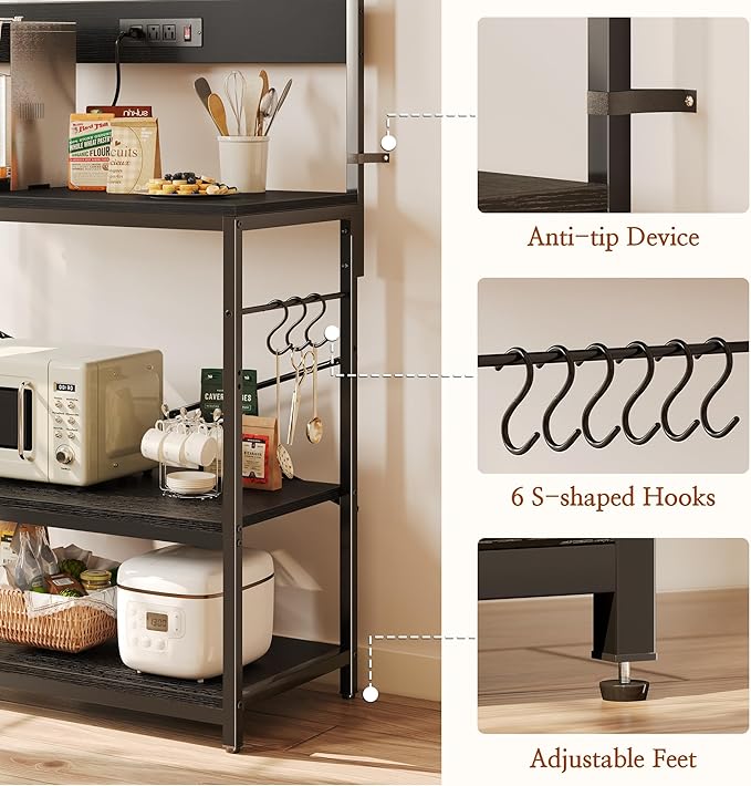 SUPERJARE Bakers Rack with Power Outlets, Microwave Stand, 39.4 X 14.3 Inch - Image 8