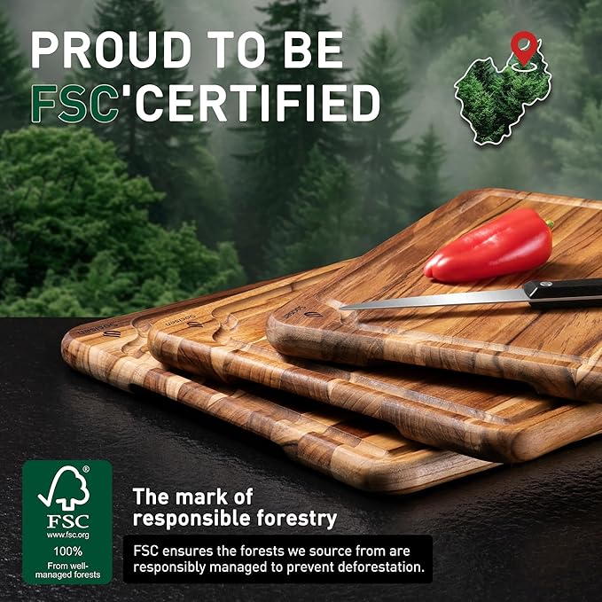 3 Pack Teak Wood Cutting Board Set - Image 7