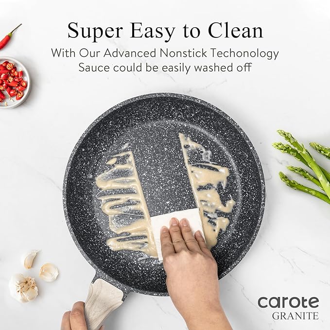 CAROTE 21pcs Pots and Pans Set Nonstick, Cookware Set Black Granite Induction - Image 3