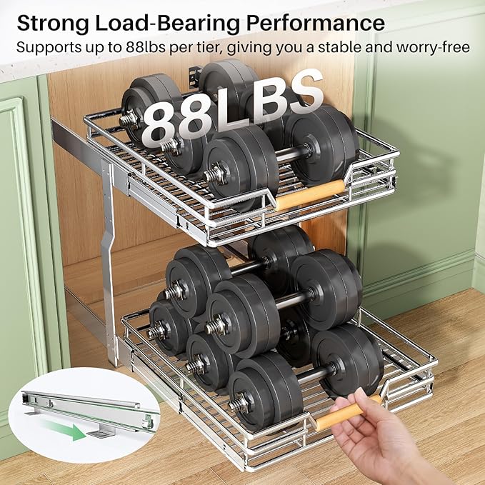 Pull out Cabinet Organizer, 2 Tiers 15"W X 21"D, Heavy Duty Smooth Sliding - Image 8