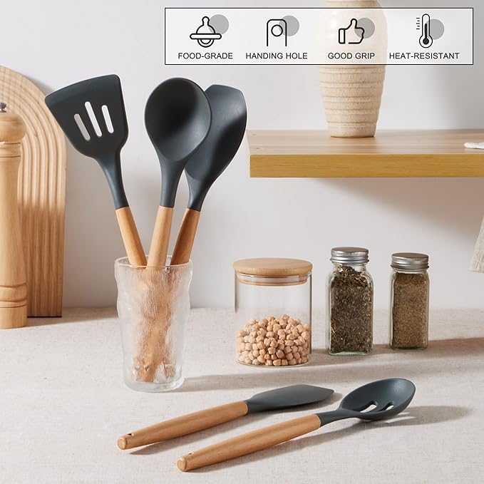 E-far Gray Silicone Cooking Utensils Set, 10-Piece Kitchen Utensils Set - Image 6