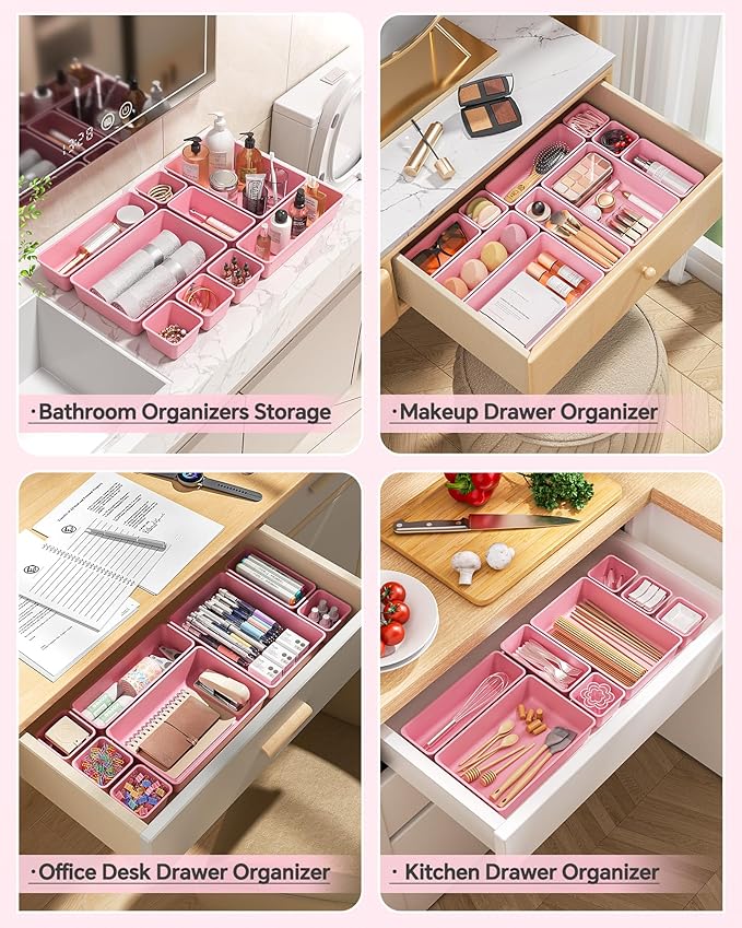KEMETHY 25 PCS Plastic Drawer Organizers Set, 4 Sizes Vanity Organizer - Image 4