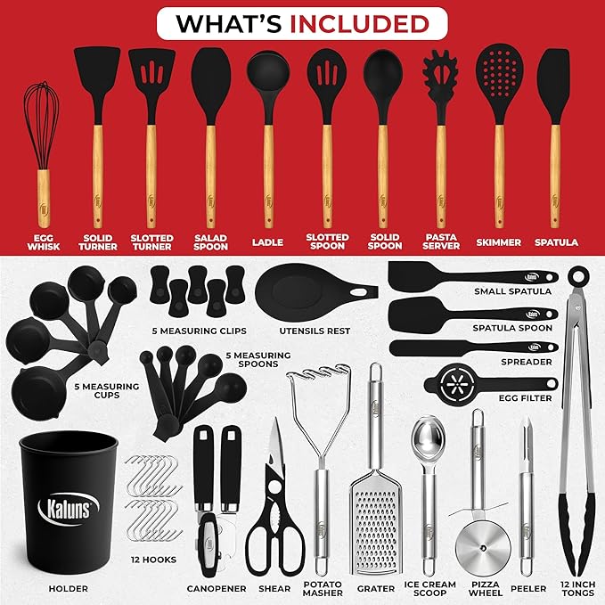 Kaluns 50 PCS Silicone Kitchen Utensils Set Complete Kitchen Set - Image 3