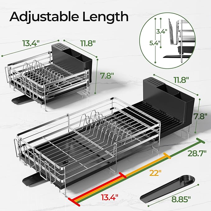 Large Dish Drying Rack, Expandable Dish Rack, Stainless Steel Anti-Rust Dish - Image 7