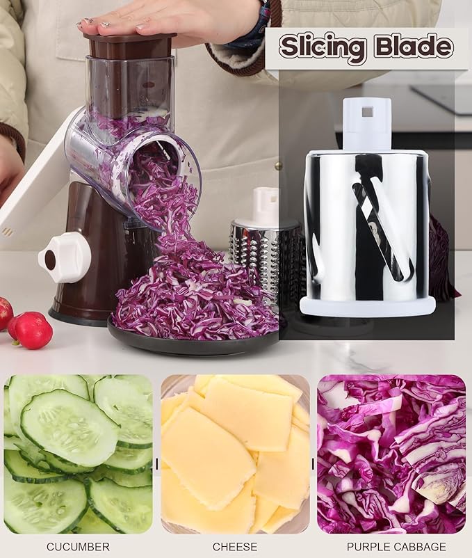 Ourokhome Rotary Cheese Grater Hand Crank, Kitchen Shredder Speed Mandolin - Image 4