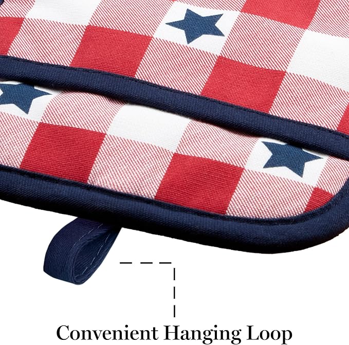 MARTHA STEWART Americana Star Gihgham Oven Mitt & Pot Holder Set, 100% Cotton - Image 8