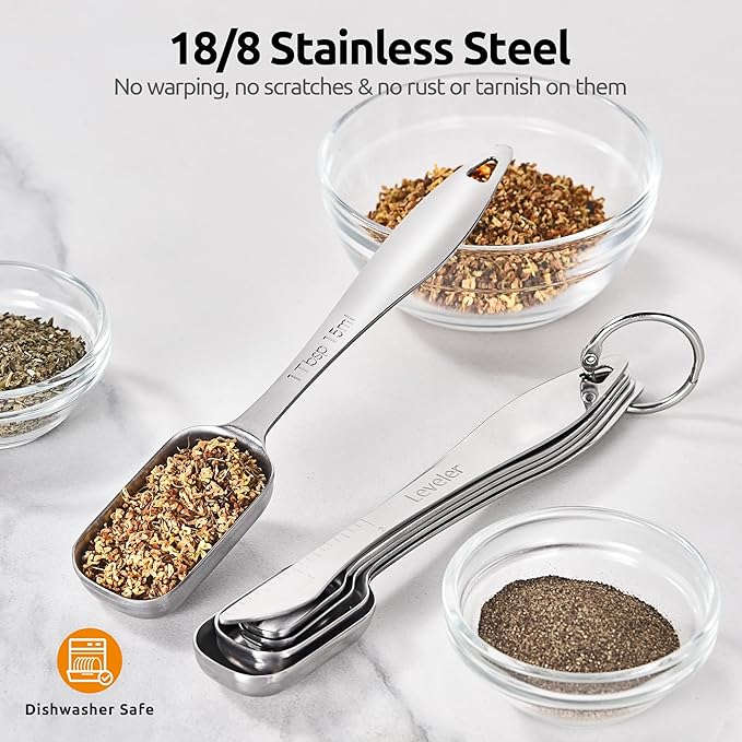 U-Taste Narrow Square Measuring Spoons: 18/8 Stainless Steel Kitchen Measure - Image 3
