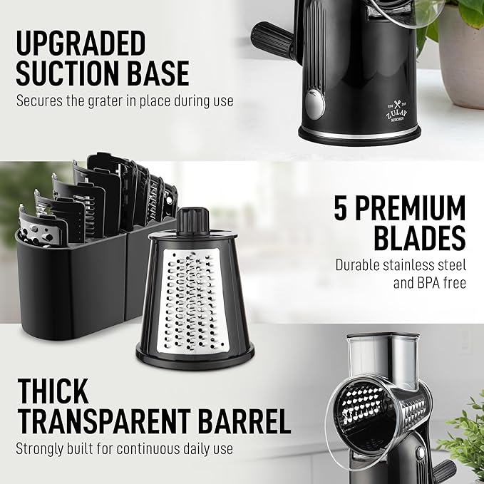 Zulay Kitchen Rotary Cheese Grater 5 Blade Cheese Shredder - Image 8