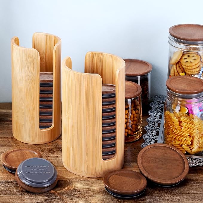 2 Pack Mason Jar Lid Organizer Bamboo Ball Jar Wooden Storage Accessories - Image 4