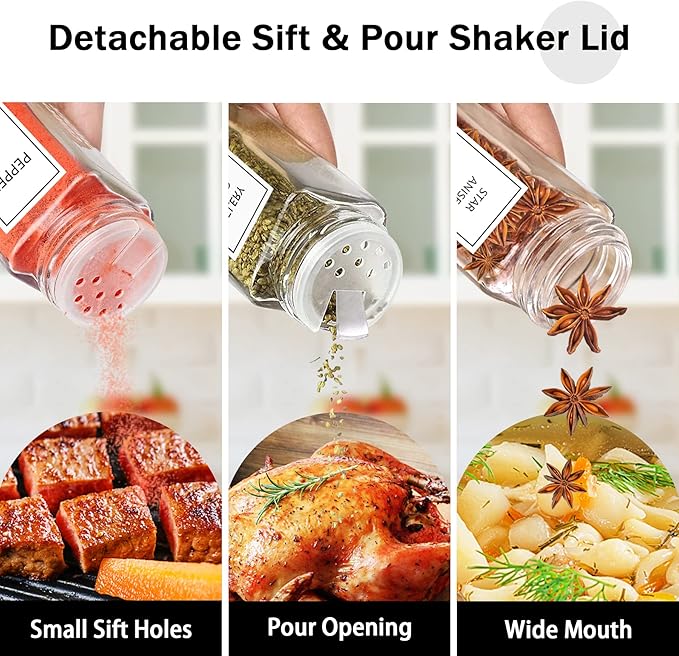 Aliggbent Spice Jars with Lable, Spice Containers Bottles, Glass Seasoning Jars - Image 3