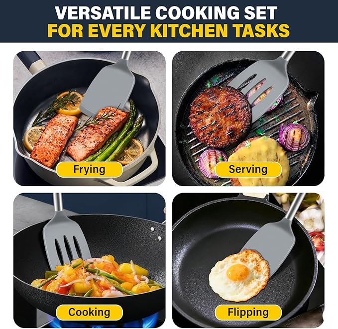 2 Pack Silicone Spatula Set, Solid & Slotted Turner - Image 7